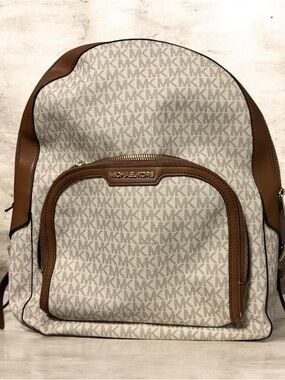 Michael Kors Beige/ Brown Signature MK Logo Backpack